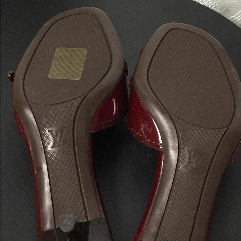 Louis Vuitton Burgundy Patent Leather Slide Mules with Gold Hardware - Picture 8 of 13